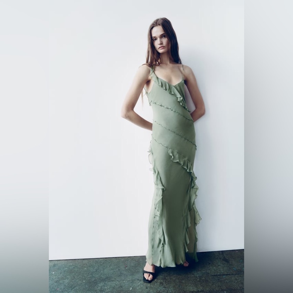 Zara Long Ruffled Dress Seafoam Green S